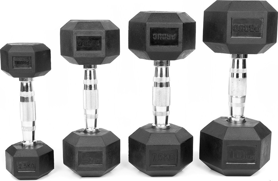 Hex Rubberized Dumbbells Proud